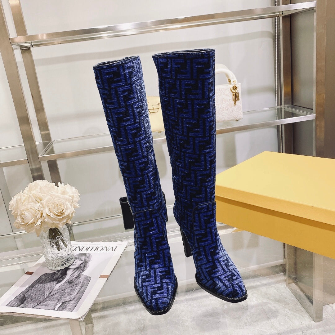 Fendi Chenille Jacquard Knee Boots