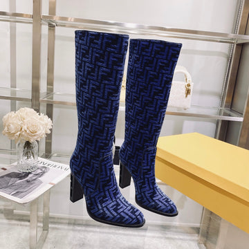 Fendi Chenille Jacquard Knee Boots