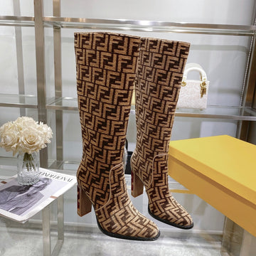 Fendi Chenille Jacquard Knee Boots